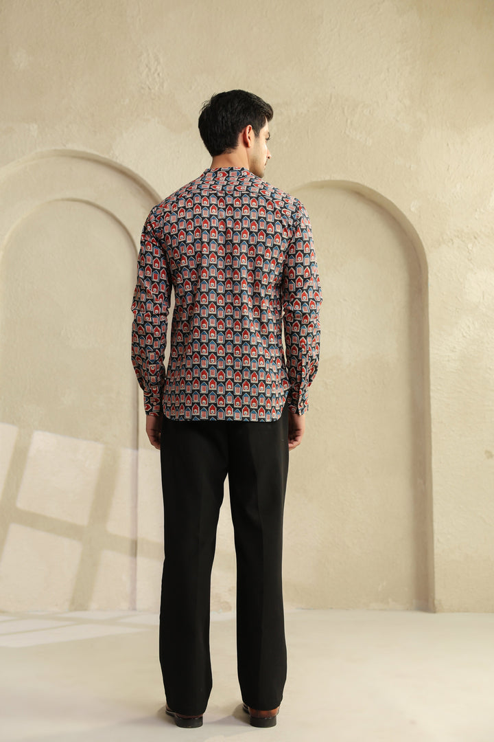 Black Red Abstract Shirt Kurta