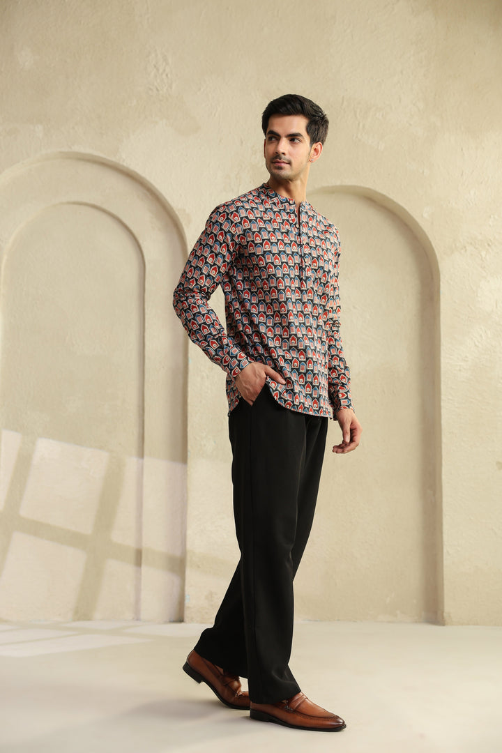 Black Red Abstract Shirt Kurta