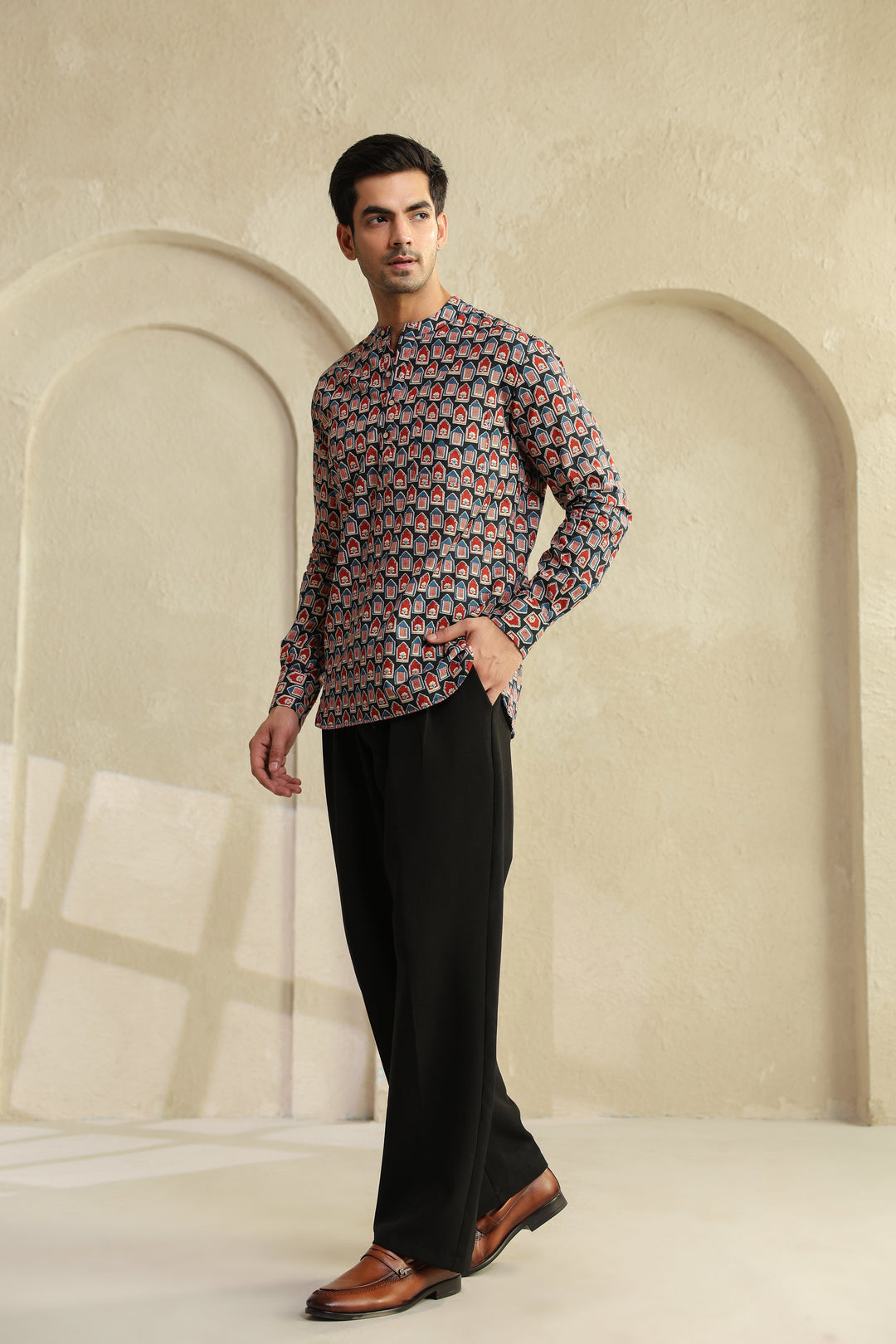 Black Red Abstract Shirt Kurta