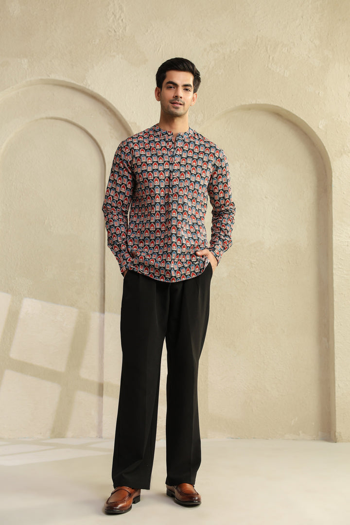 Black Red Abstract Shirt Kurta
