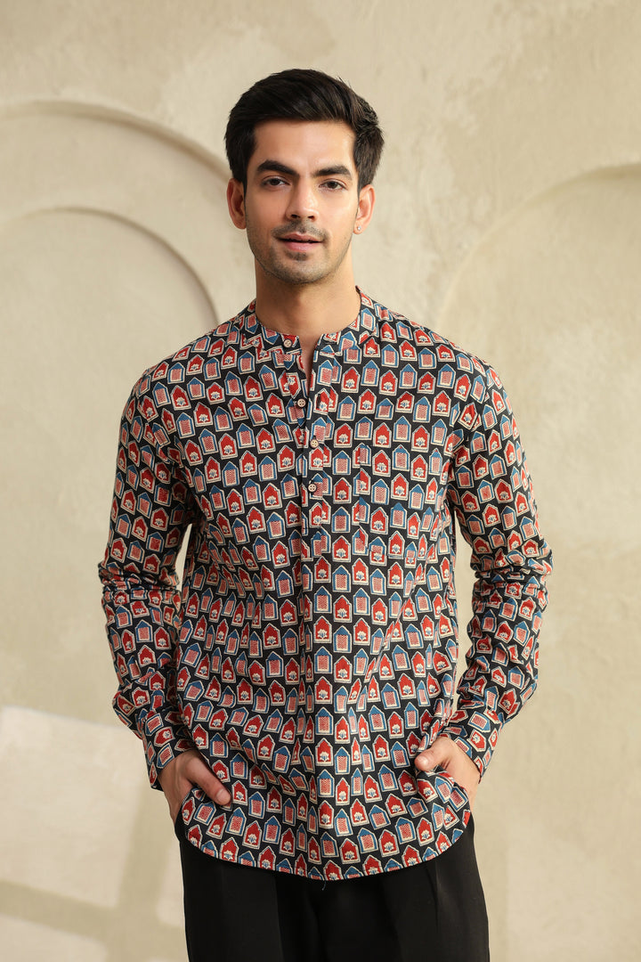 Black Red Abstract Shirt Kurta