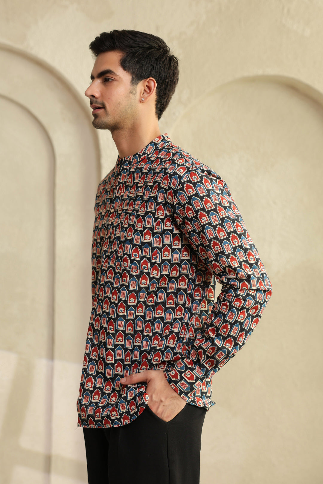 Black Red Abstract Shirt Kurta