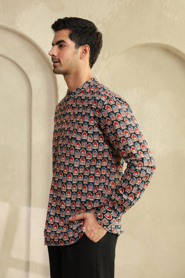 Black Red Abstract Shirt Kurta
