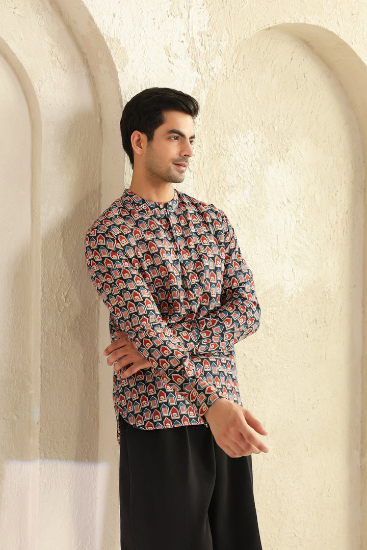 Black Red Abstract Shirt Kurta