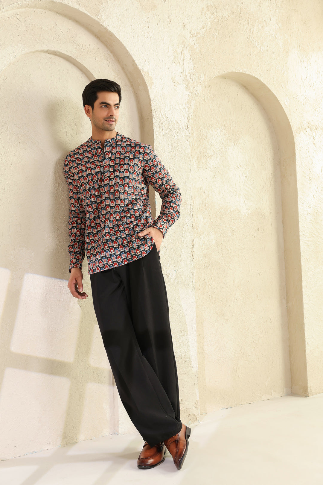 Black Red Abstract Shirt Kurta