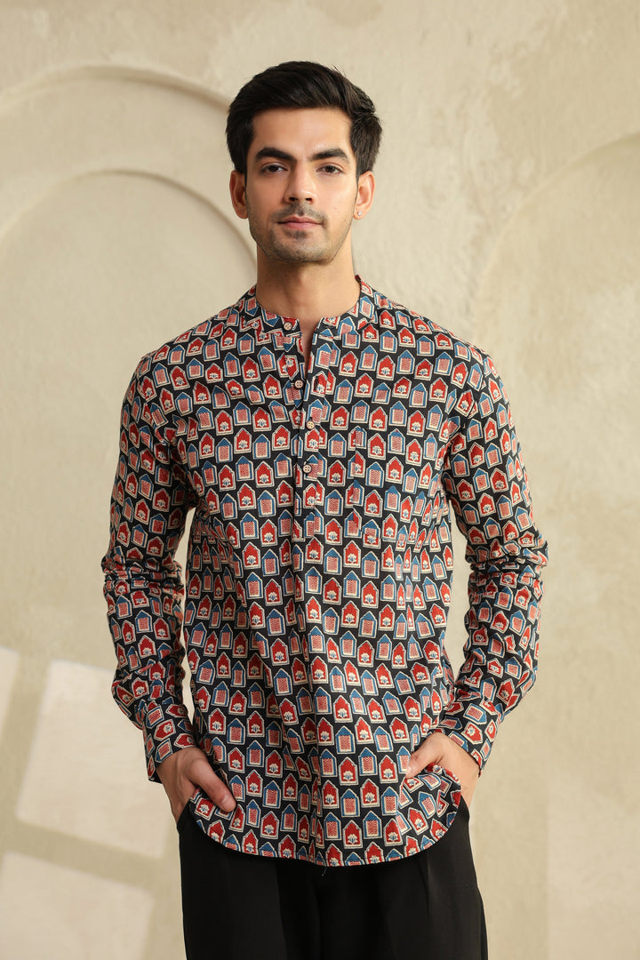 Black Red Abstract Shirt Kurta