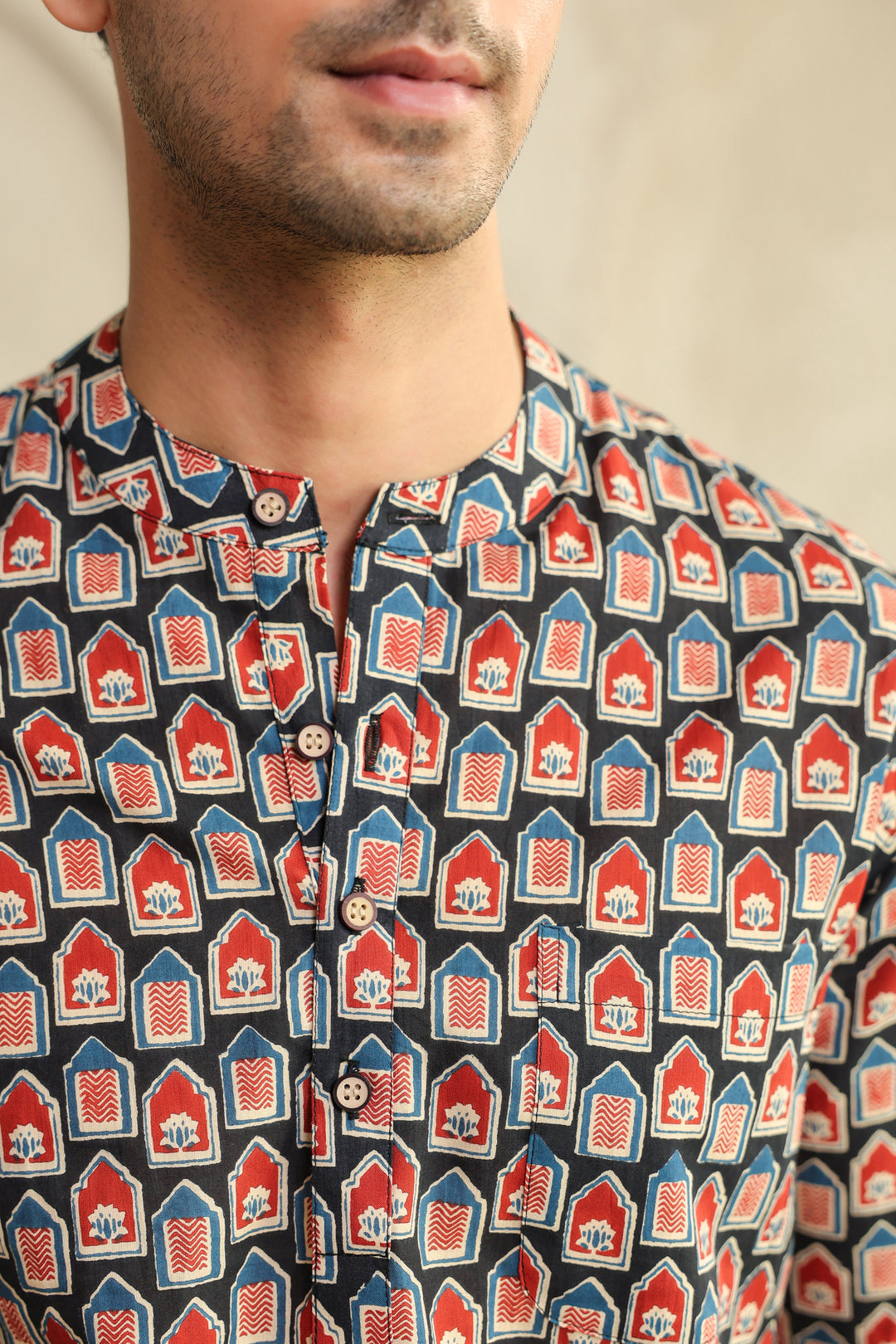 Black Red Abstract Shirt Kurta