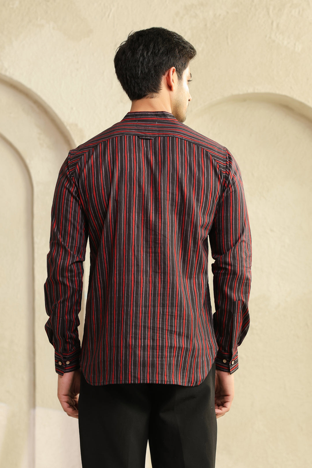 Black Red Stripe Shirt Kurta
