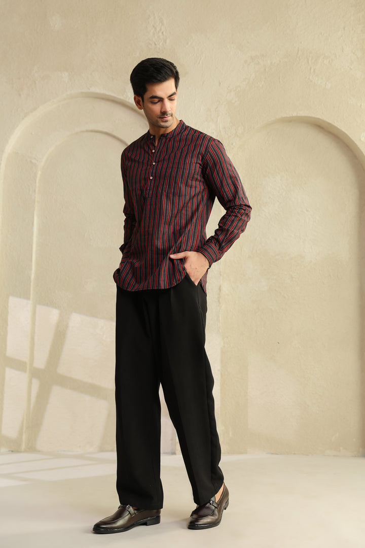 Black Red Stripe Shirt Kurta