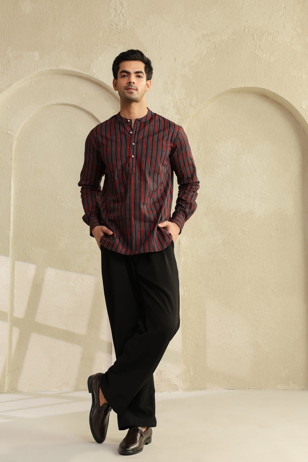 Black Red Stripe Shirt Kurta