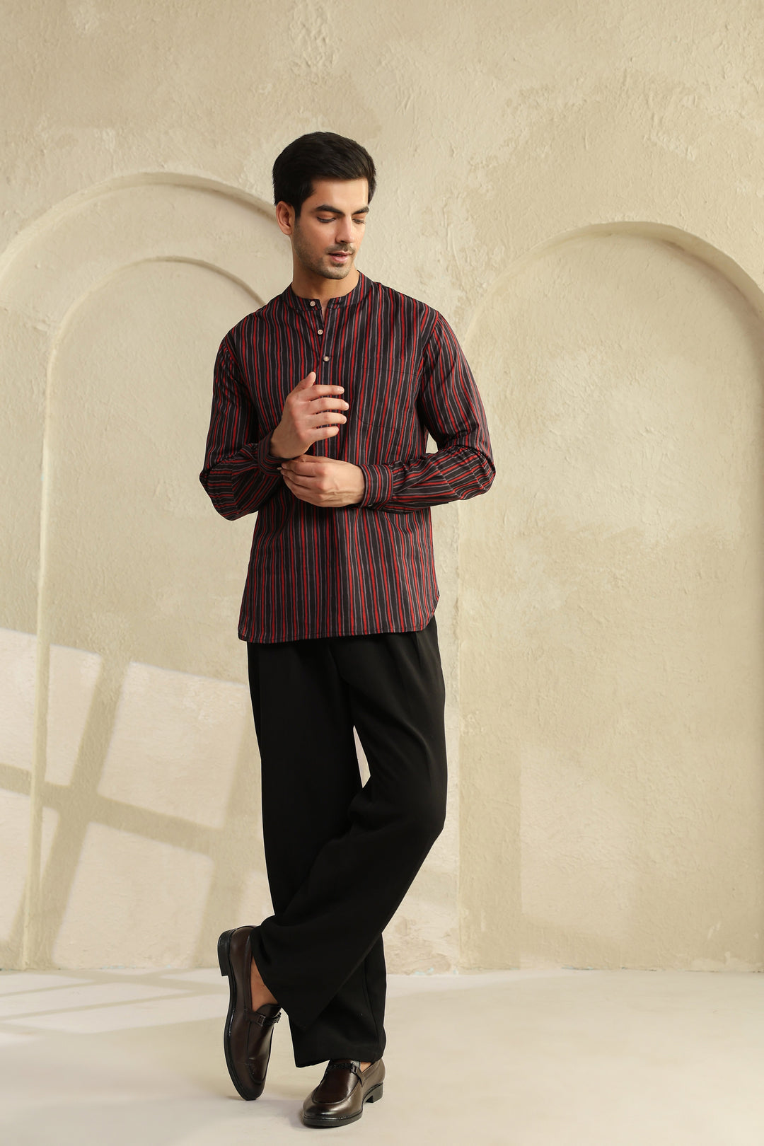 Black Red Stripe Shirt Kurta