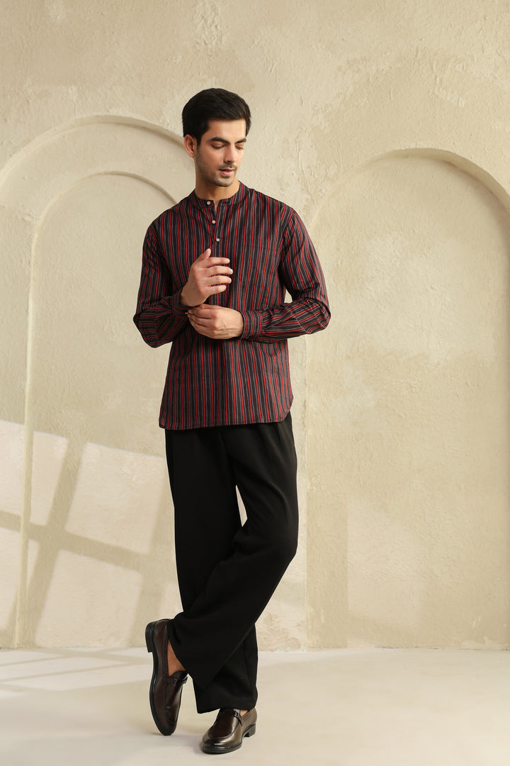 Black Red Stripe Shirt Kurta