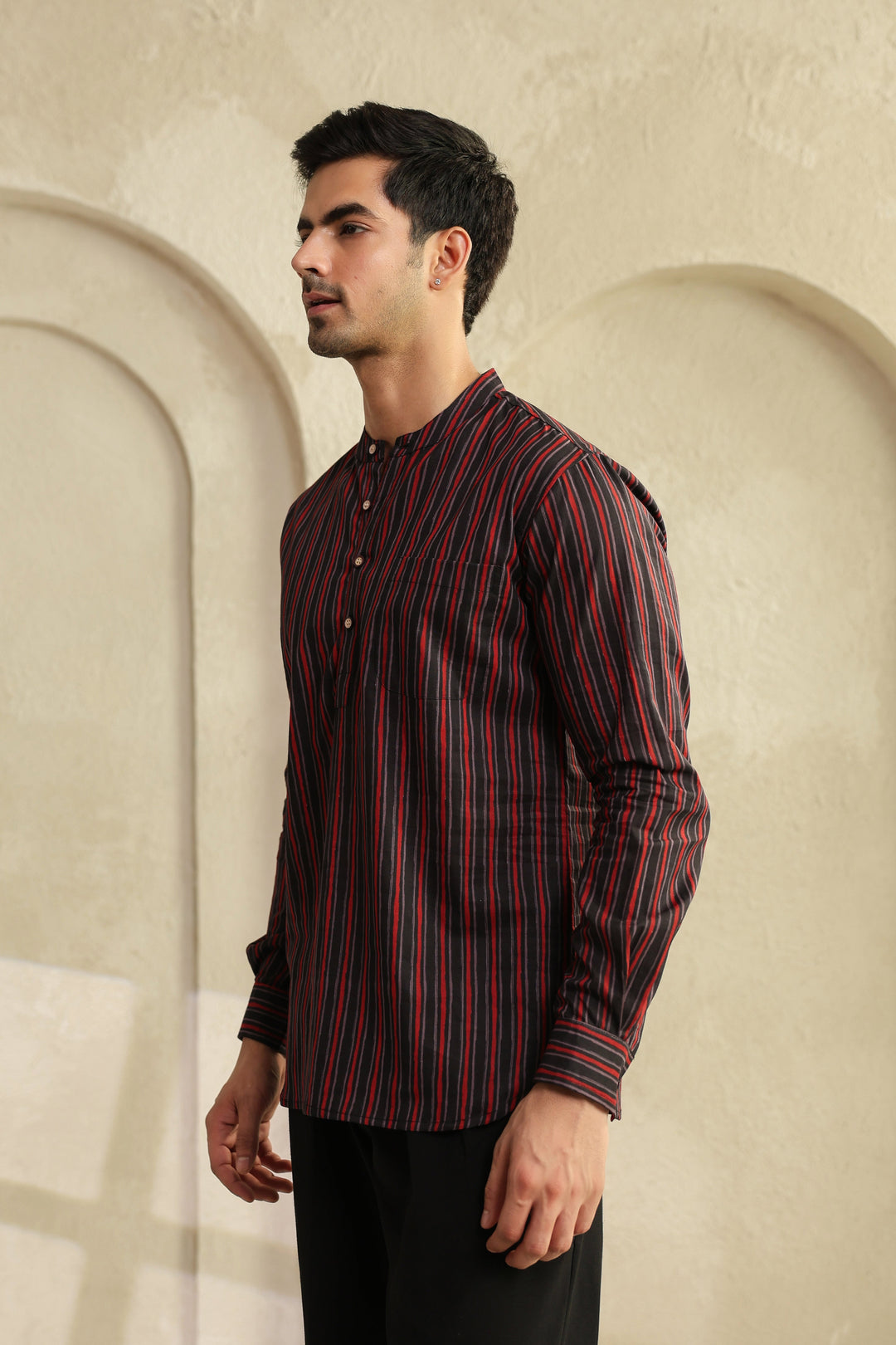 Black Red Stripe Shirt Kurta