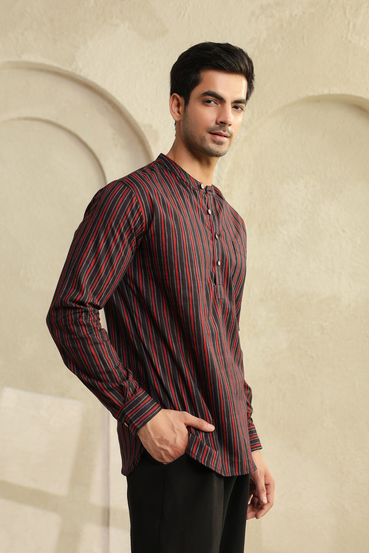 Black Red Stripe Shirt Kurta