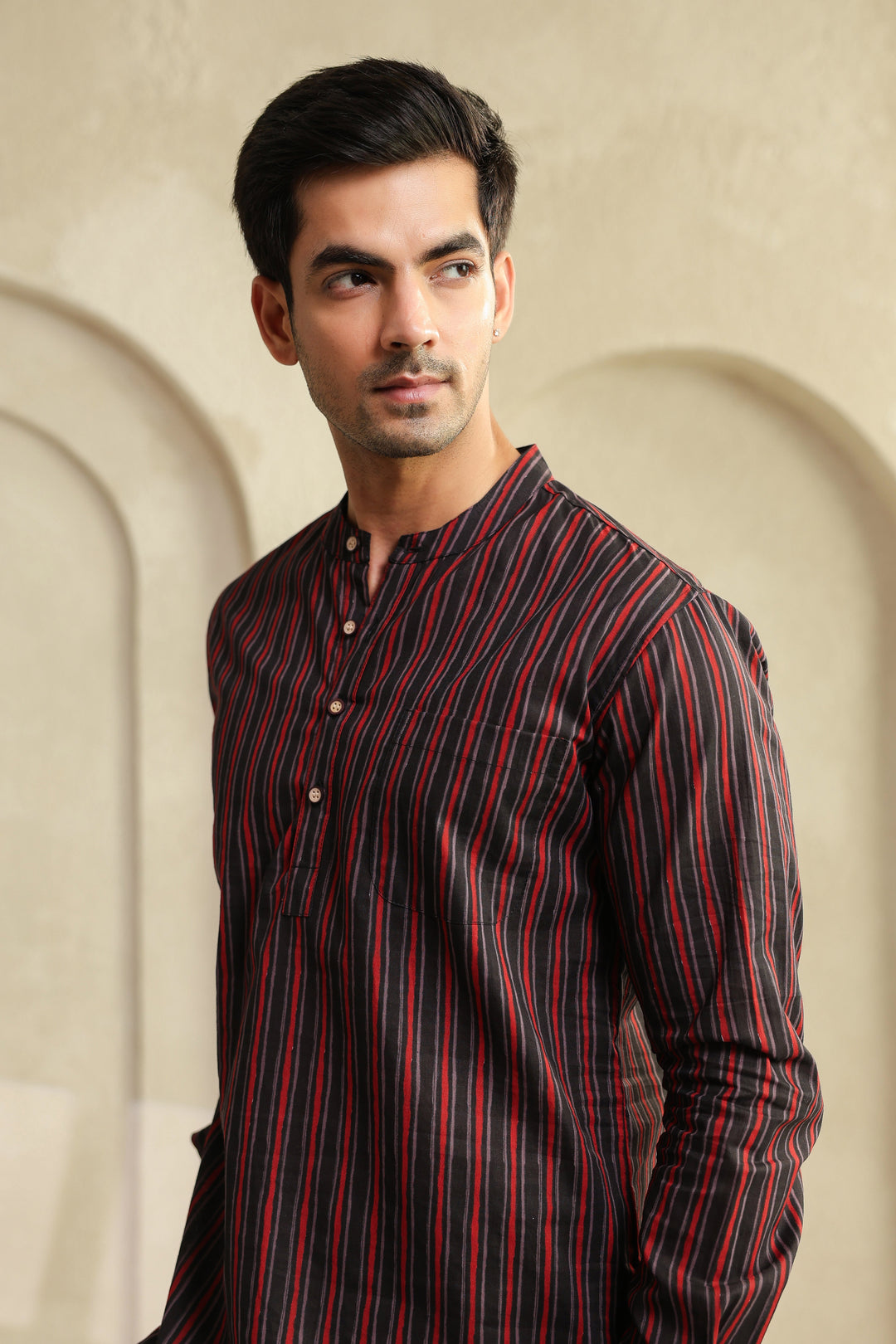Black Red Stripe Shirt Kurta