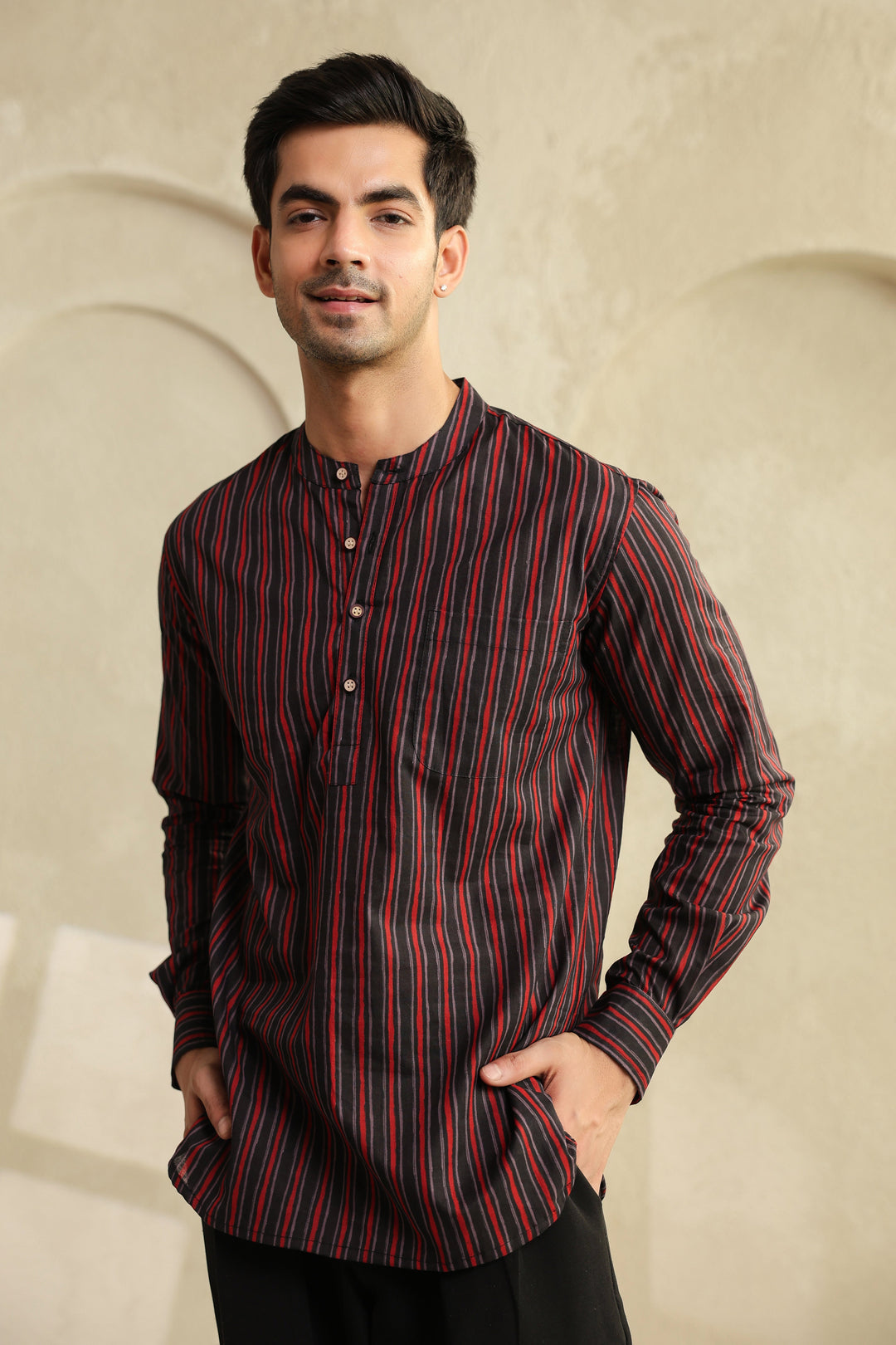 Black Red Stripe Shirt Kurta