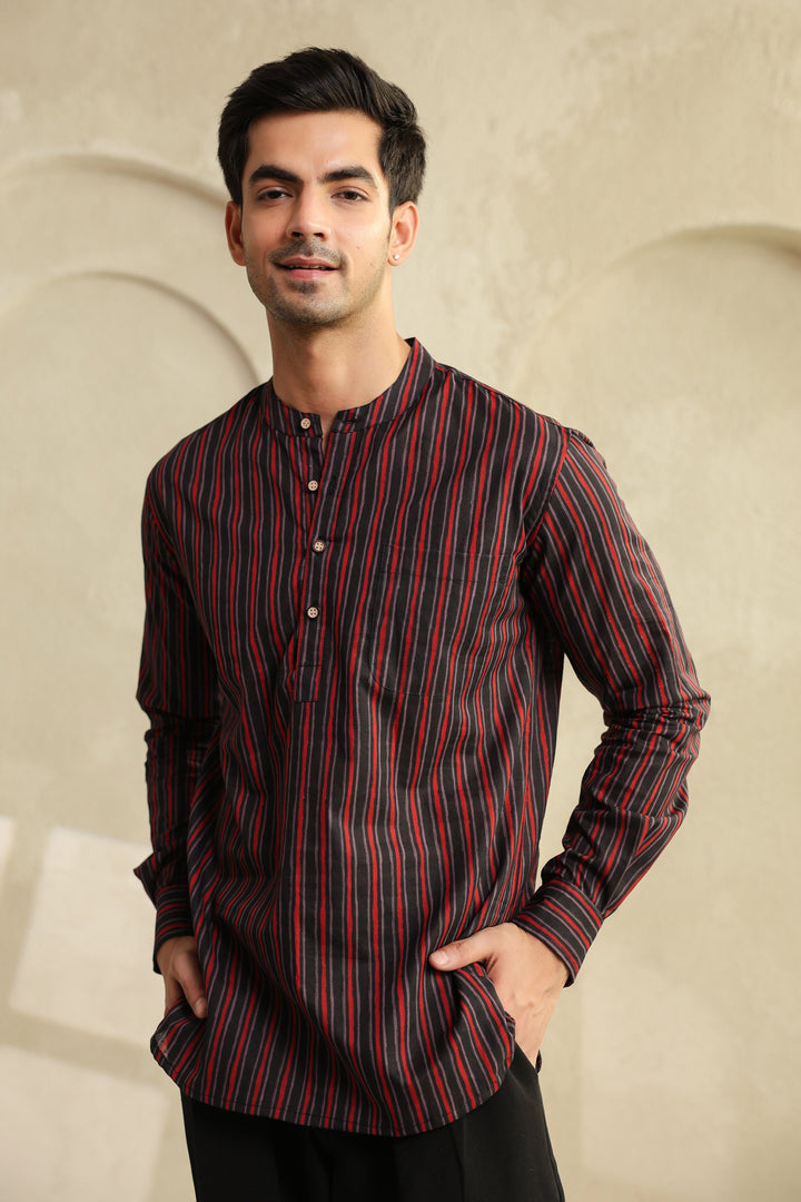 Black Red Stripe Shirt Kurta