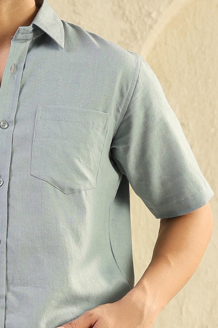 Grey Linen Blend Half Sleeve Shirt