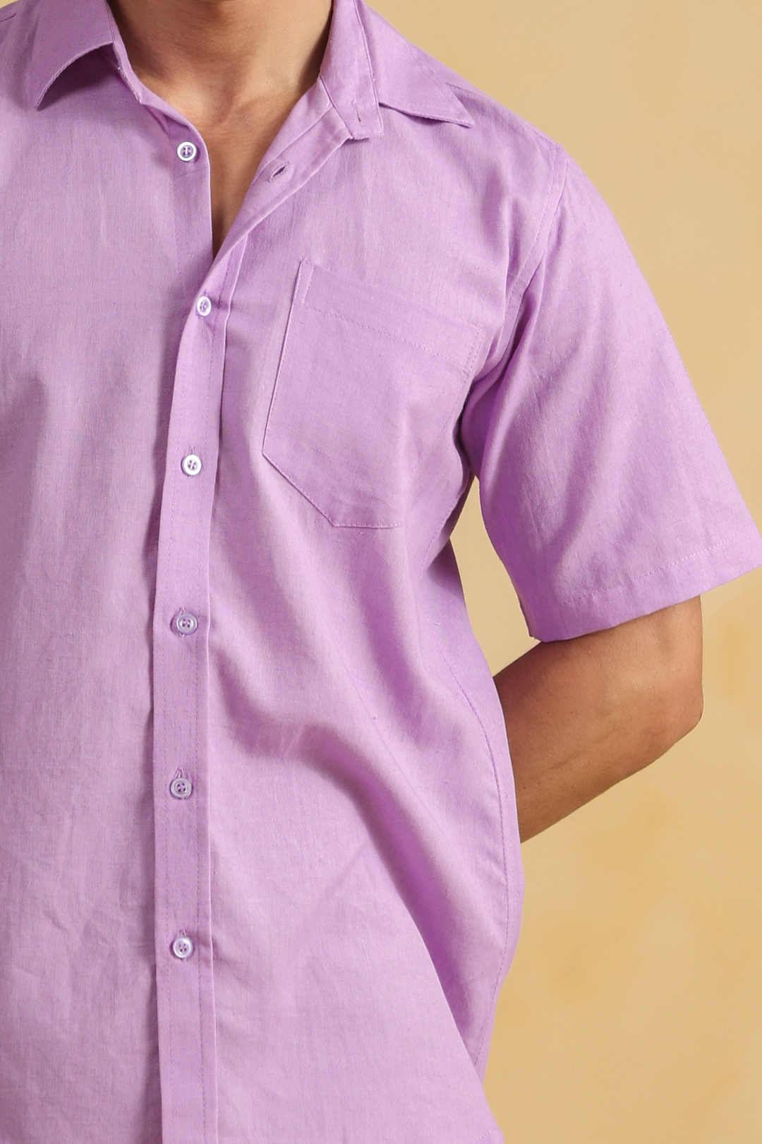 Purple Linen Blend Half Sleeve Shirt