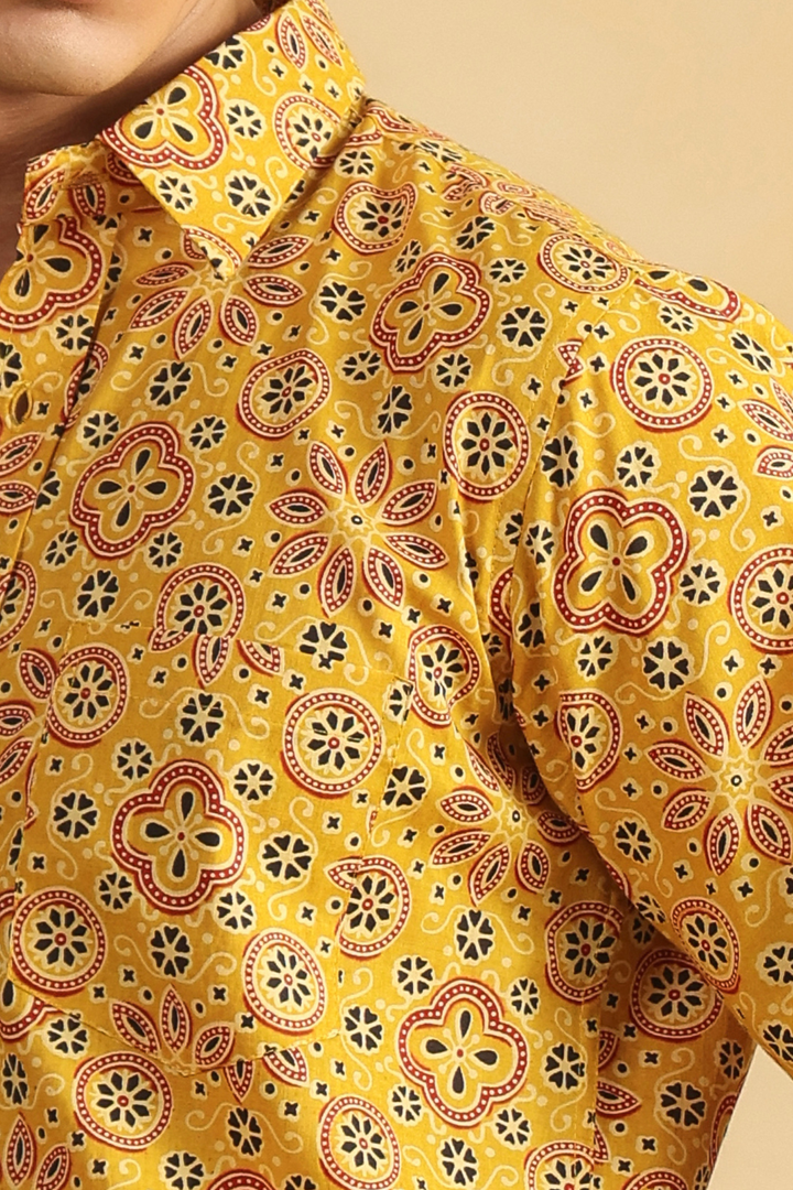 Yellow Cotton Half Sleeve Shirt