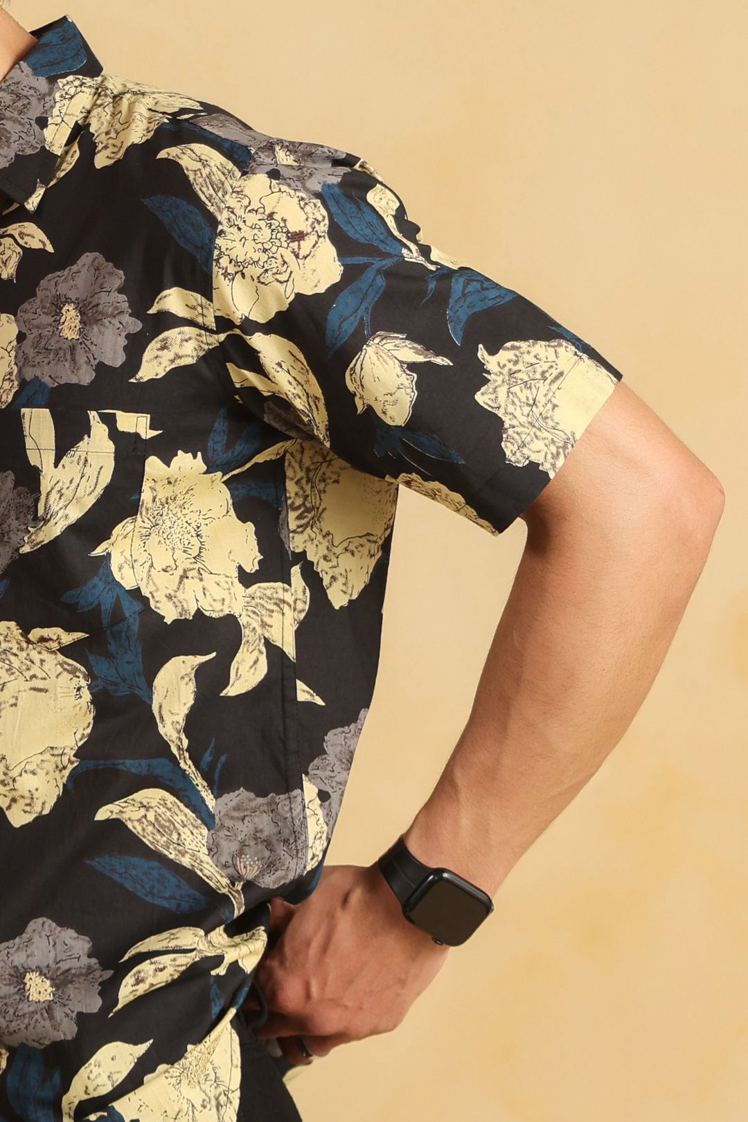 Black Cotton Half Sleeve Shirt