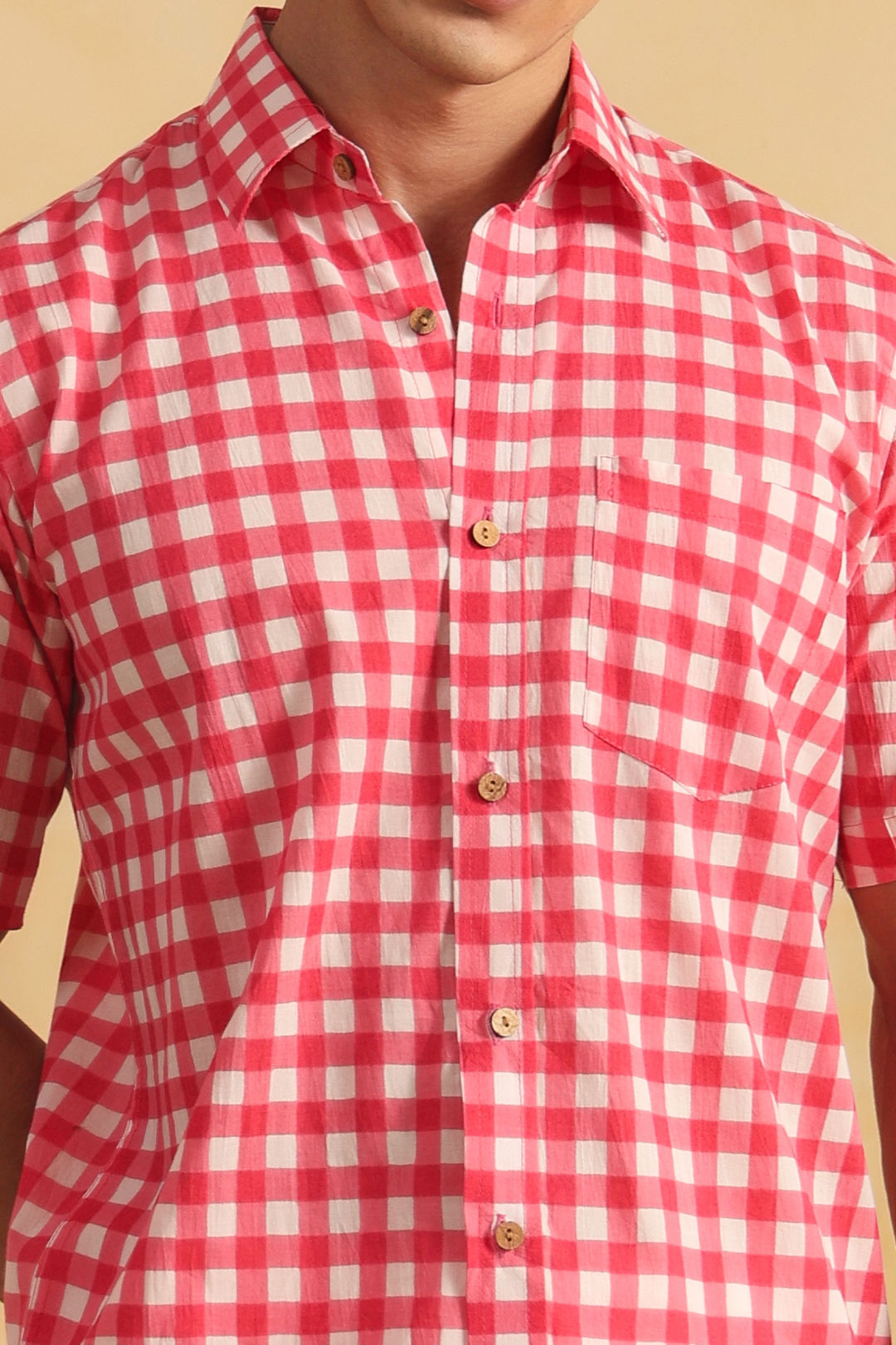Pink Checks Half Sleeve Cotton Shirt