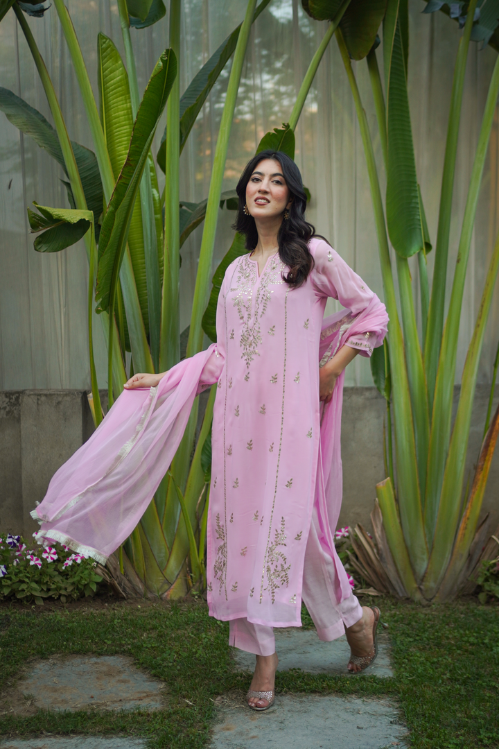 Minakshi Pink Crepe Gota Suit Set