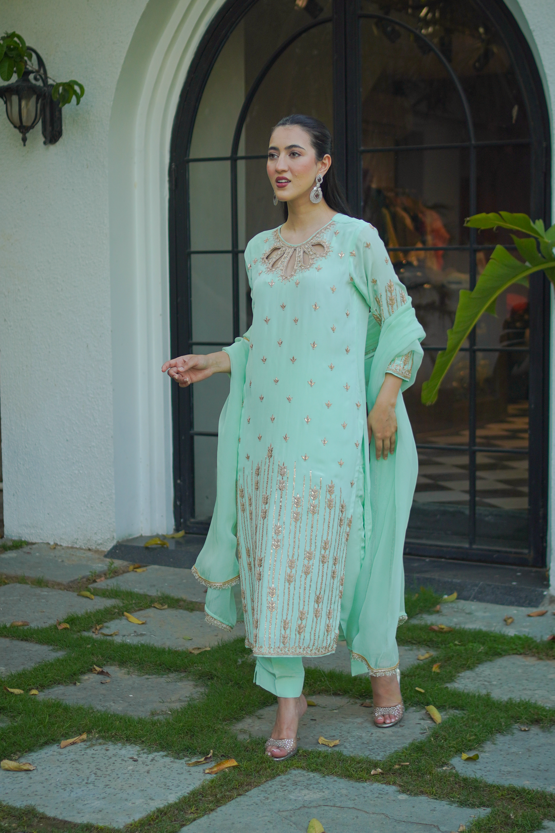 Sea Green Crepe Gota Set