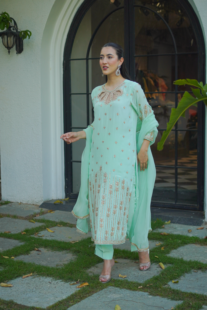 Sea Green Crepe Gota Set