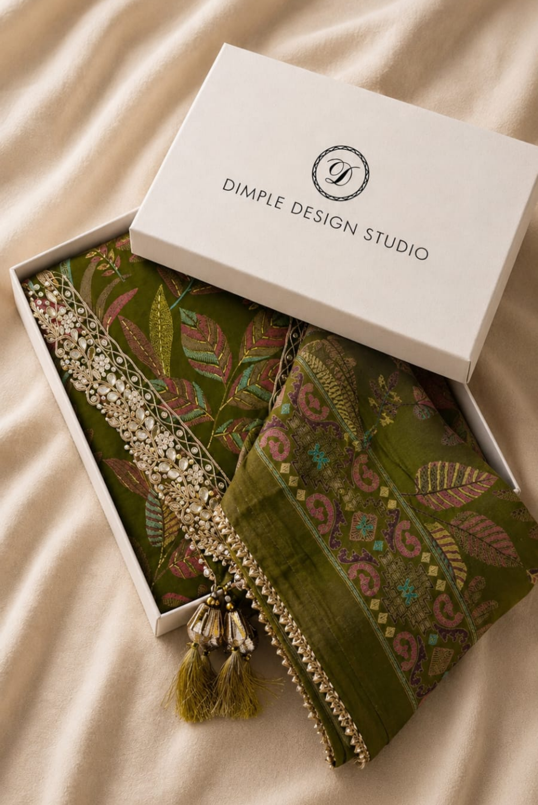 Unstitched - Olive Muslin Suit Set