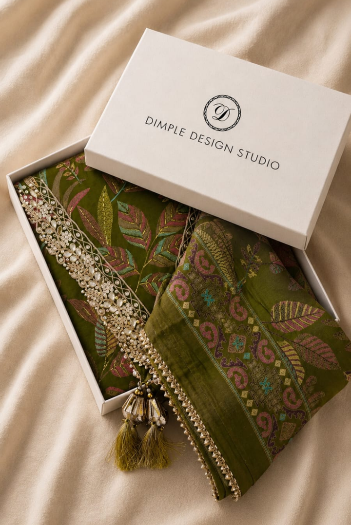 Unstitched - Olive Muslin Suit Set