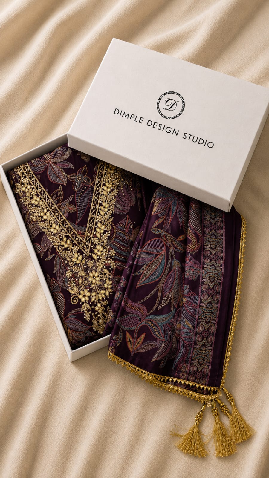 Unstitched - Wine Muslin Suit Set