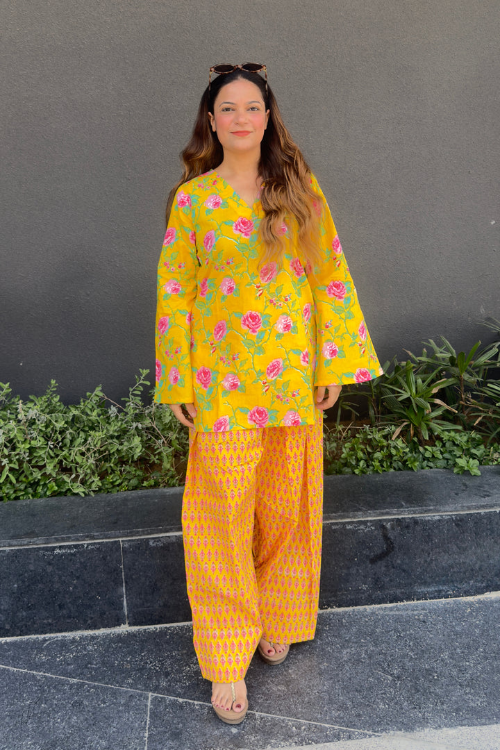 Yellow Printed Farshi Salwar Set
