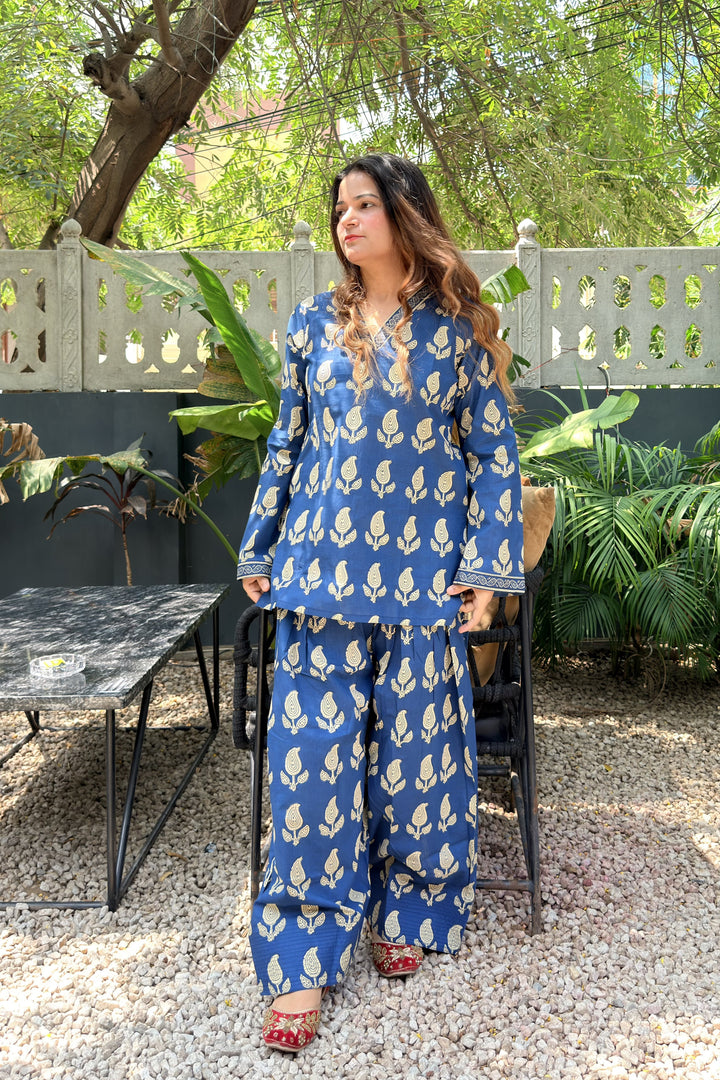 Blue Printed Farshi Salwar Set