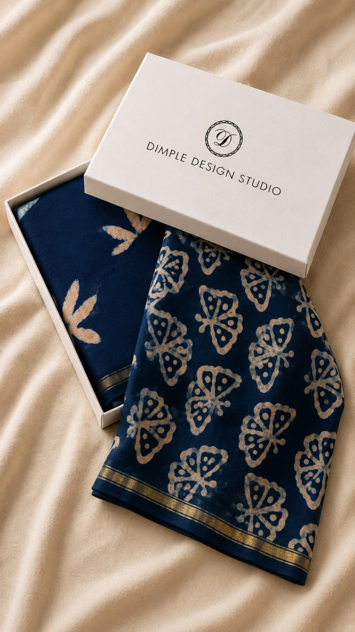 Unstitched - Vrishti Blue Chanderi Dabu Suit Set