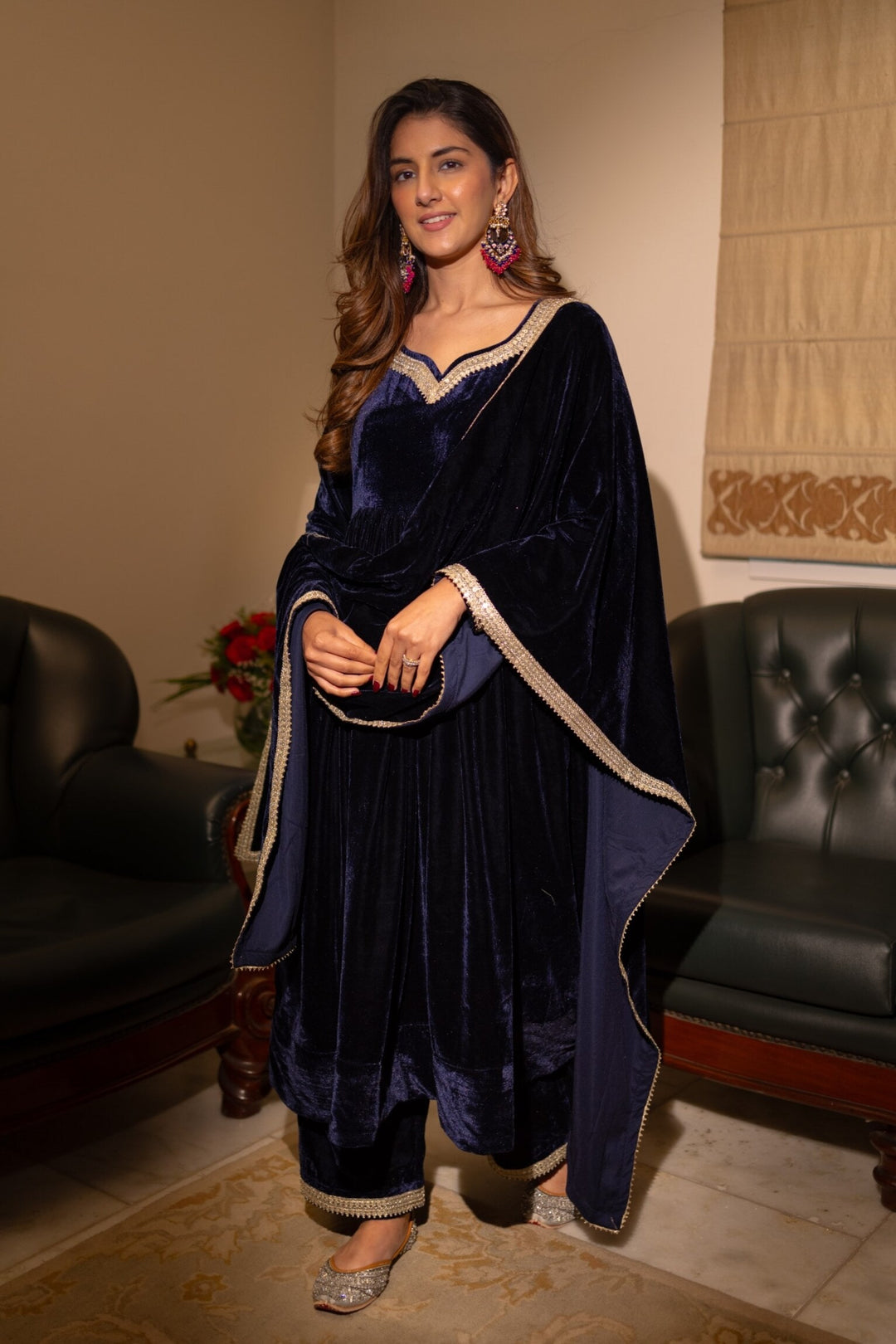 Dark Navy Anarkali Velvet Suit Set DIMPLE DESIGN STUDIO Dark Navy Anarkali Velvet Suit Set DIMPLE DESIGN STUDIO
