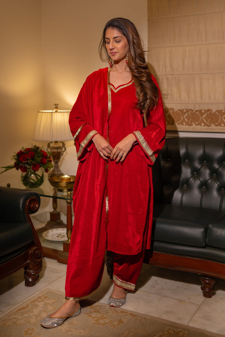 Indian Red Velvet Suit Set