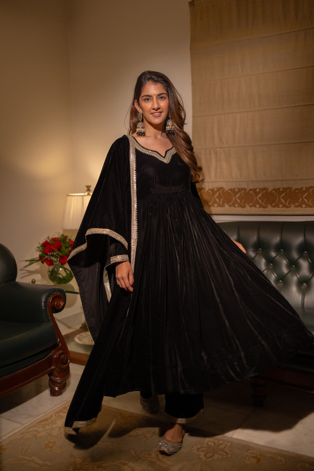 Black Anarkali Velvet Suit Set DIMPLE DESIGN STUDIO Black Anarkali Velvet Suit Set DIMPLE DESIGN STUDIO