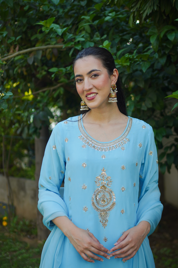 Sharda Blue Crepe Gota Set
