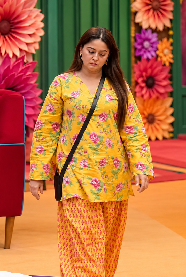 Yellow Printed Farshi Salwar Set