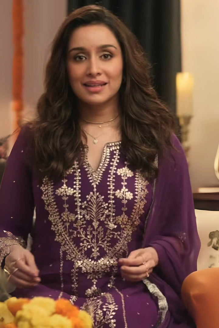 Wine georgette aari suit set