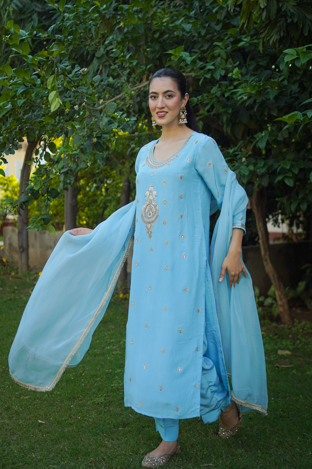 Sharda Blue Crepe Gota Set